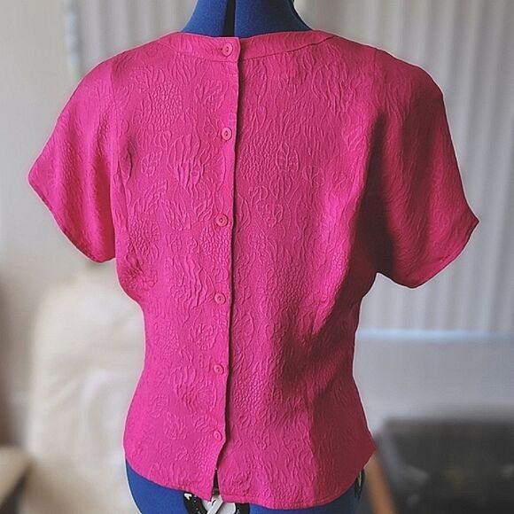 Vtg Paul Costelloe fushia textured silk dolman sleeve blouse - Picture 2 of 14